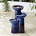 3 Bowl Modern Outdoor Floor Water Fountain 26 3/4" High with LED Light Cascading Bowl Column for Garden Patio Backyard Deck Home Lawn Porch House Relaxation Exterior Balcony - John Timberland
