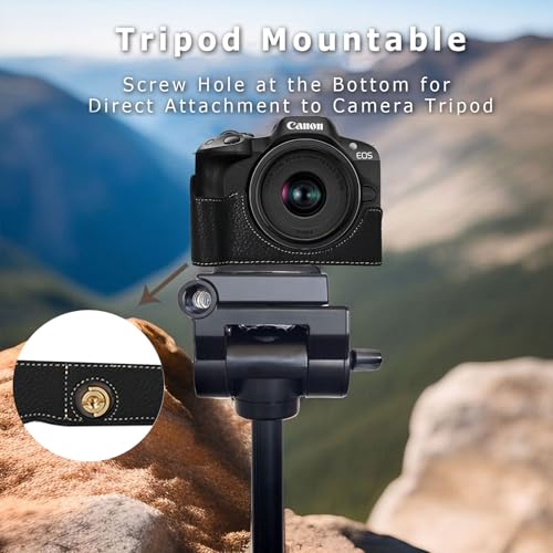 Funda para cámara Canon EOS R50 piel PU negra miniatura 6