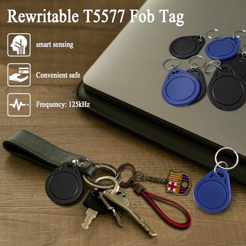 Image of 50pcs T5577 RFID Keyfobs 125kHz Writable T5577 Key Tags Proximity ID Card Token Tag Rewritable T5577 Universal for Keyless Entry Access Control Systems & Security Lock- Blue