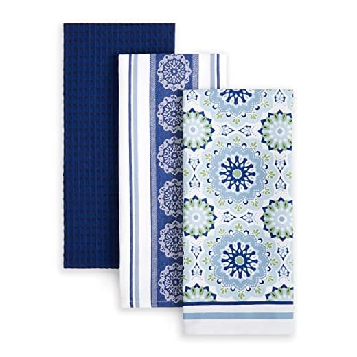 MARTHA STEWART Lint-Free Kitchen Towel 3-Pack Set, Medallion, 18"x28"
