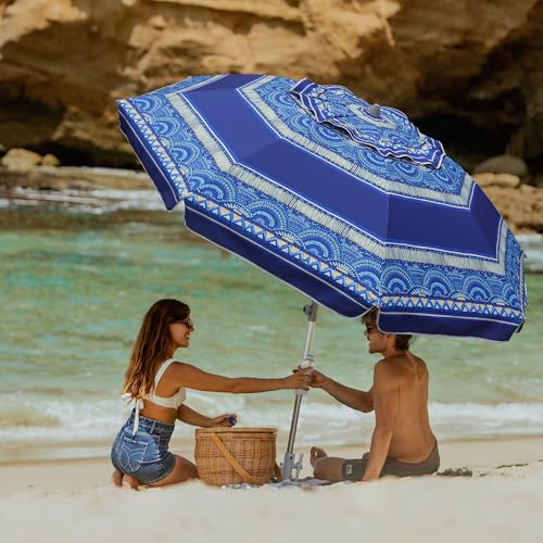 Image of AMMSUN 7ft Heavy Duty High Wind Beach Umbrella with Sand Anchor & Tilt Sun Shelter, UPF50+ Protection Outdoor Sunshade Umbrellas and Parasols Carry Bag for Patio Garden Beach Pool Backyard