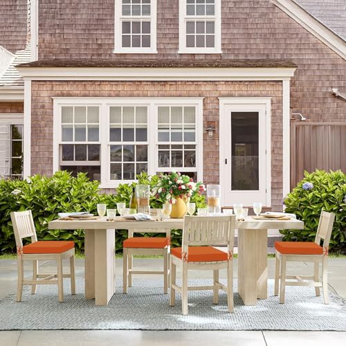Image of Basic Beyond Outdoor Chair Cushions Set of 4, Square Corner Outdoor Cushions for Patio Furniture, Water Resistant Patio Chair Cushions with 2 Ties, 18.5x16x3, Orange