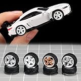 WAVEIST 1/64 Wheels and Tires,Real Riders Series,Upgrade Mainline Diecast Model Cars,Diameter is 0.43in, 4 Sets/pack,Five-Pointed Star Spokes,ABS Wheels with Rubber Tire Rivet Axle Metal Rims(HW-I)