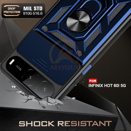 Image of Armor Bumper Back Cover Case for infinix hot 60i | Rotating Camera Cover, Ring Holder & Kickstand | Heavy Duty & 360 Degree Protection infinix hot 60i Back Cover (Blue)