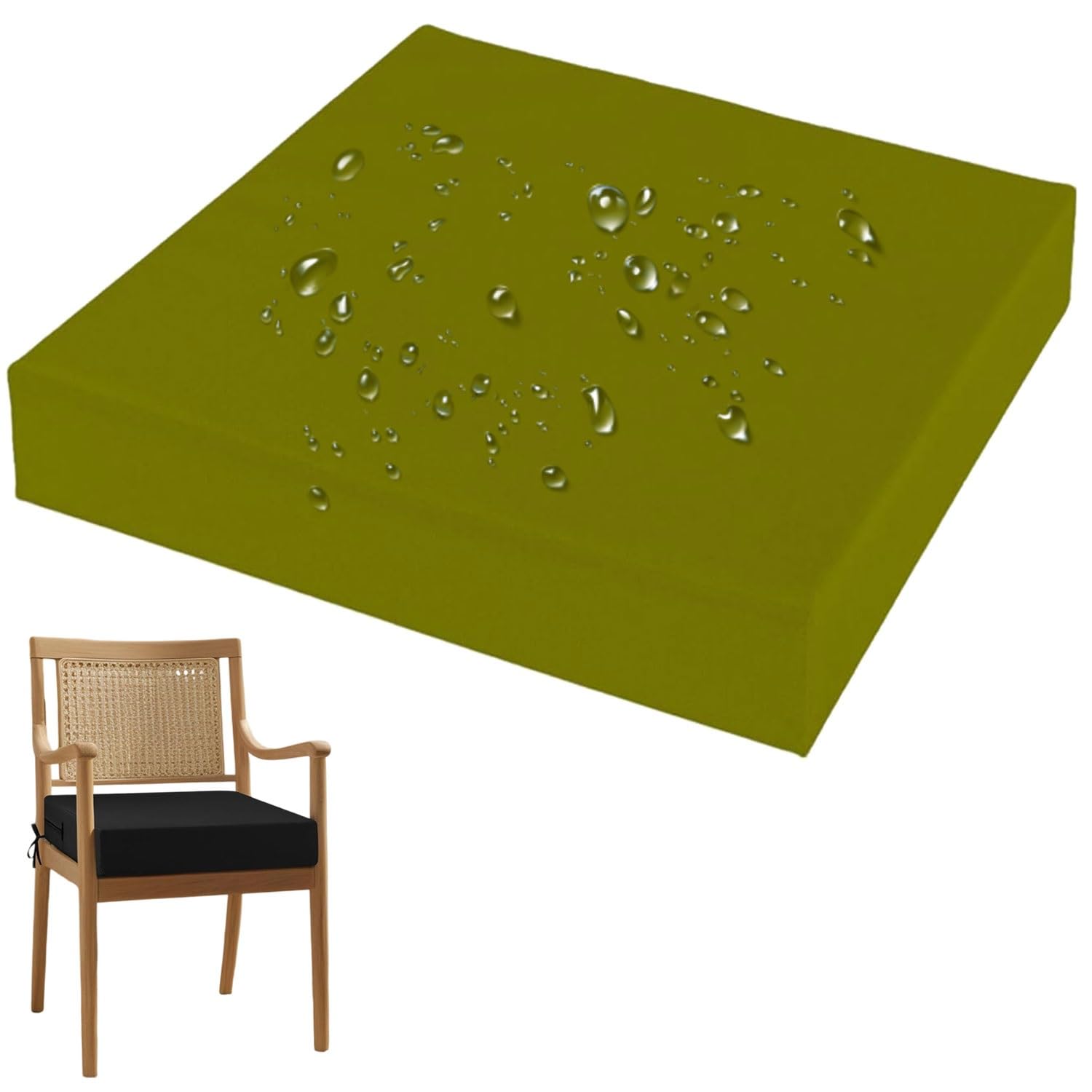 Cuscino quadrato impermeabile schiuma con lacci tessuto, resistente all’usura per cucina interna, ufficio e spazi esterni giardino,Verde militare,24X22X3 pollici