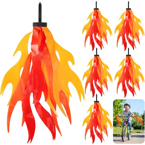 SHANGXING 6 Pcs Flame Kids Bicycle Streamers 10 Inches Flame Bicycle Tassels for Boys Girls Colorful Bike Handle Decoration Accessories for Bicycle Handlebar Scooter Grips