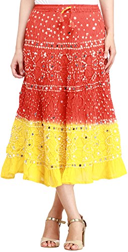 Jupe Bandhani tie-dye ethnique à sequins larges pour femme