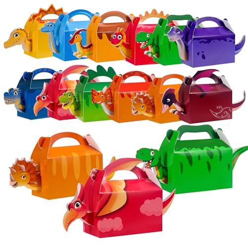 Image of PLOUGVI 24PCS 3D Dinosaur Gift Boxes for Dino Birthday Party Favors Decorations Supplies