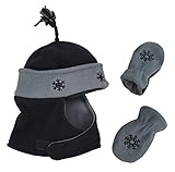 N'Ice Caps Boys Wrap Around Hat and Mitten Set with Embroidery (6-15 Months, Black/Charcoal Grey Infant wrap)