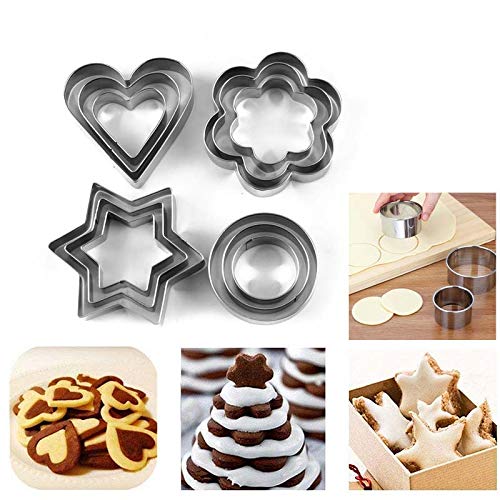 Home Brilliant Cookie Cutter Set, Pastry Fruit Molds Stainless Steel Heart Flower Round Star Biscuit Mold Fondant Cutting Cutters, Baking Tools, 4 Different Shapes and 3 Sizes - 12 Pcs 1
