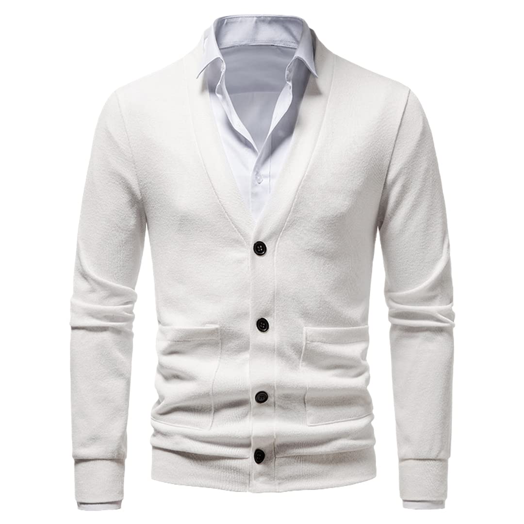 Vogrtcc Cárdigan Primavera Otoño Cuello en V Suéter De Punto Abrigo Hombres Casual Chaqueta De Color Sólido Chaqueta De Punto