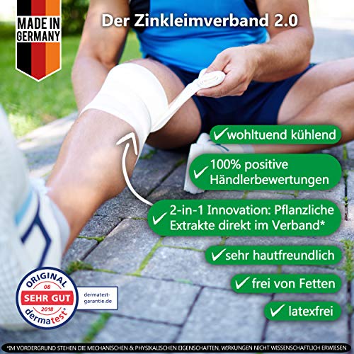 AKTIMED HAUT Zinkverband - Zinkleimverband kühlend - feucht pflegender Verband + pflanzlichem Extrakt Herzsame D6* - Zinkleimbinde Dermatest „sehr gut' Patentbasierter Kühlverband + Schutzverband
