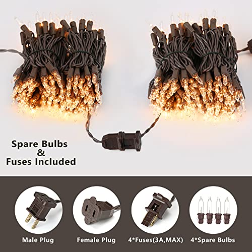Image of BrizLabs Christmas Lights, 300 Count Warm White Incandescent Light 69.6 ft | Connectable Outdoor Xmas Tree Lights; UL Certified Clear Indoor Christmas Mni Light Set Brown Cord for Xmas Tree Party Garden