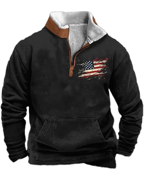 Patriotic Hoodies for Men American Flag Graphic Hoodie Fleece Mens Pullover 1/4 Zip...