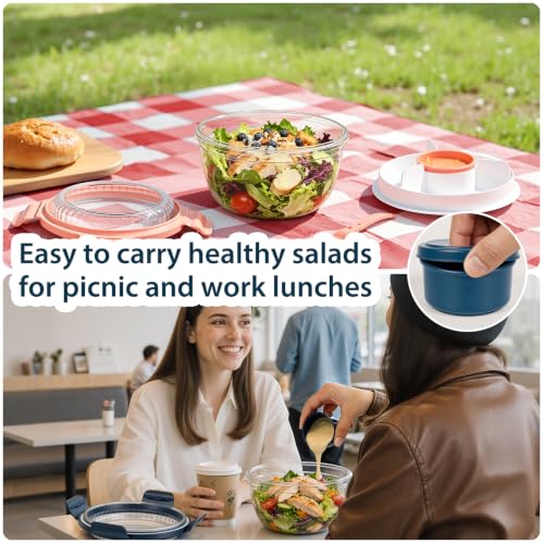 Image of Freshmage Salad Lunch Container To Go, 2 Packs 52-oz Salad Bowls to go for lunch (Clear)