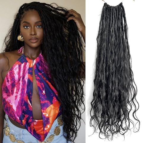Crochet Boho Faux Locs Braiding Hair With Human Hair Body Loose Wave Curls Pre Looped Goddess Boho Dreadlocks Curly Full Ends Hair Extensions For Black Women Natural Color 26 Inch 72 Strands