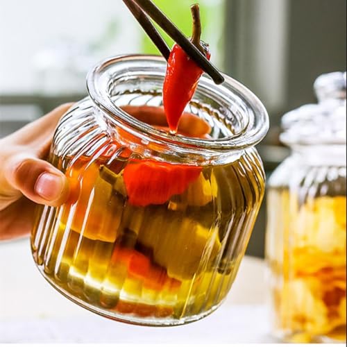 Image of bellemax 700ML Amber Glass Storage Jar With Air Tight Glass Lids- Airtight Food Jars Glasses Kitchen Containers For Pantry, Pickle Jar, Sugar Pasta Cereal Flour Sugar Storage Jars (BM-03, Set of 2)
