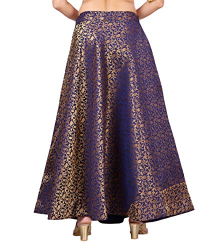 Image of Studio Shringaar Women's Polyester Maxi Benaras Brocade Readymade Long Skirt Lehenga Ghagra