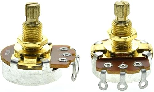 KAISH Paquete de 2 macetas métricas de tamaño completo para bajo de guitarra con eje de latón de 0.709 in potenciómetros cónicos de audio A500K