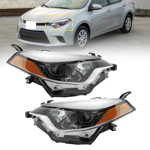 Headlight Assembly W/LED DRL Fit for 2014-2016 Toyota Corolla Sedan L LE S LE Eco Halogen High Beam LED Low Beam Replacement Driver Passenger Side 81150-02E60 81110-02E60 TO2502216 TO2503216