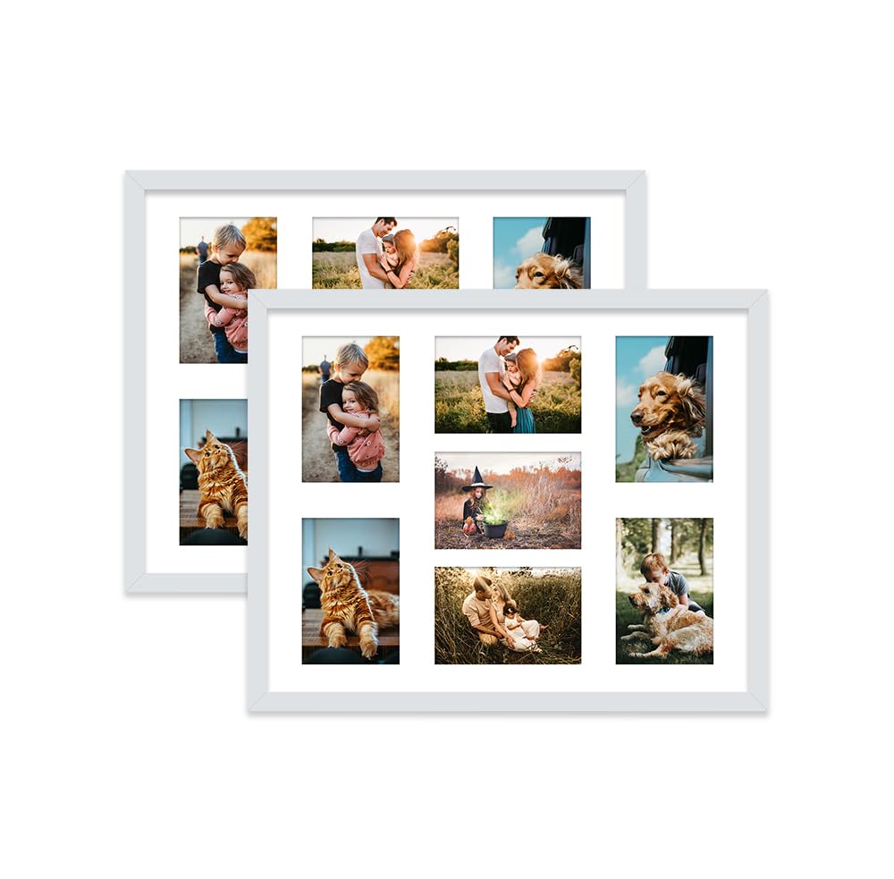 Light Grey Multi Photo Frame - Holds 7 x 6x4 Pictures, Family Collage Picture Frame for Wall Display, 20x16 Frame size, Set of 2