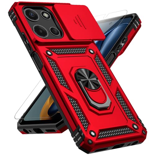 for Motorola Moto G 2025 / Moto G 2026 / Moto G Play 2026 Case, with Slide Camera Cover HD Screen Protector [Military Grade 16ft. Drop Tested] Ring Holder Kickstand Protective Phone Case, Red