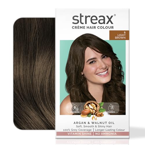 Streax Crème Permanent - 5 Light Brown Hair Color- 140 Ml, 100% Grey Coverage, Ammonia Free, Long Lasting For Women(Colourant Tube 60G,Developer Bottl