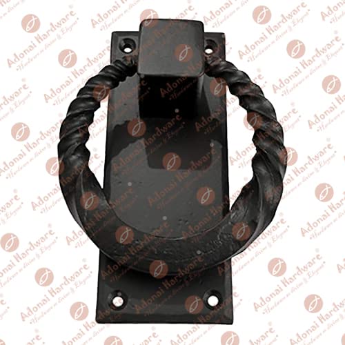 Adonai Hardware "Baalath" Antique Heavy Duty Forged Front Entry Sturdy Ring Door Knockers (1 Pack, Matte Black) For Vintage Wooden Barn Shed Doors, Gates, Fences, Furniture, Castle And Farmhouse #TOP3
