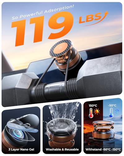 Image of 360Rotation Nano Gel Tesla Phone Mount, Metal Vacuum Magnetic Phone Holder | 2026 Upgraded Foldable[119+LBS Max Suction] Tesla model Y /3 MagSafe Car Phone Mount for iPhone 17 16 Pro Max S26 Ultra-Golden