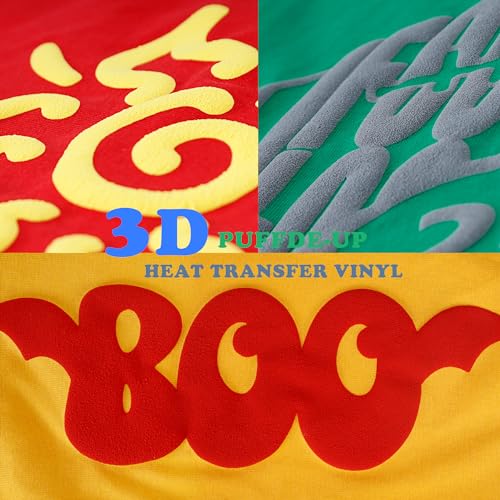 Image of RENLITONG 3D Puff HTV Matte Heat Transfer Vinyl Roll 12 inch x 7ft Iron on for Heat Press T Shirt for All Cutter Machine Heat Vinyl Design (7ft, 3D Puff Red)