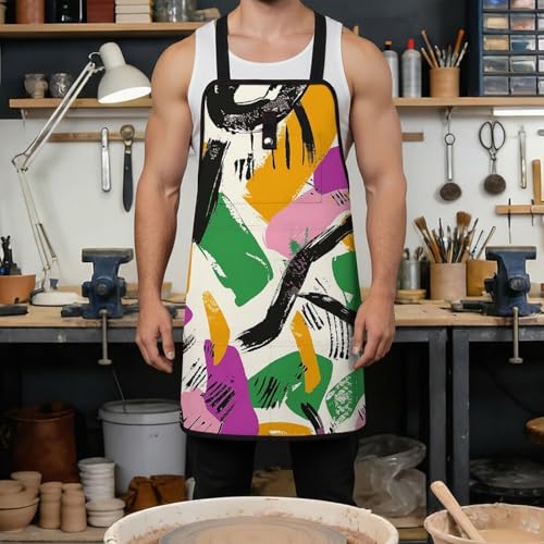 Delantal de trabajo con bolsillos y diseño abstracto unisex miniatura 4