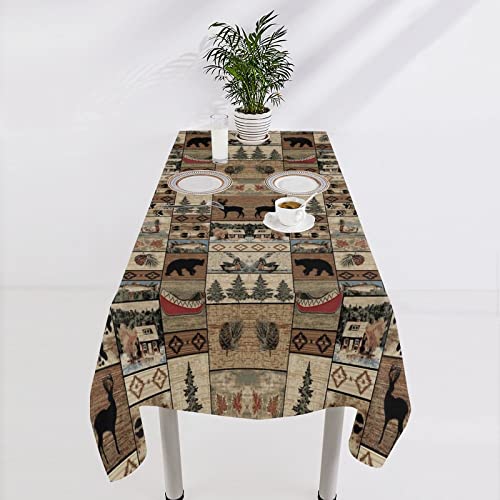 Shelifestyle Rustic Bear Moose Deer Tablecloth, Vintage Bear Cottage Country Rustic Cabin Farmhouse Style Table Cover, Water Resistant Wipeable Tablecloths For Kitchen Dinning Decor 55"X75" #TOP3