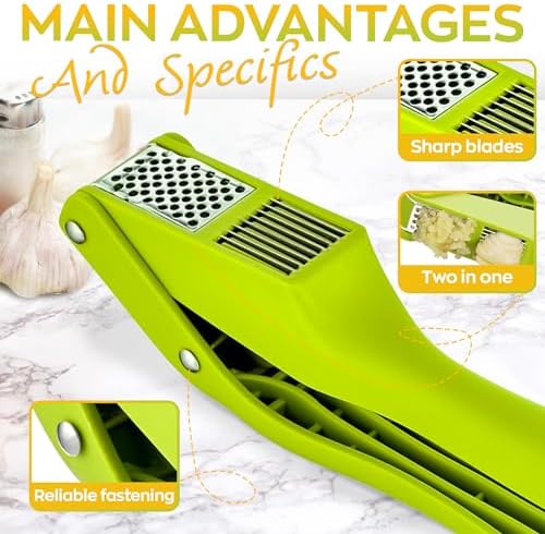 2 in 1 Garlic Slicer and Mincer - Multipurpose Garlic Press and Slicer, Stainless Steel and Durable Plastic, 7.6 x 1.7 x 2.5