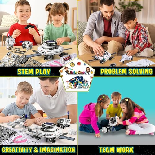 Image of The Little Ones Robot Toys - Robot Kit, Space Toys,Solar STEM DIY Toys for Kids,Astronaut Toy,Best Birthday Gifts for Boys & Girls Age 6-8-10-12-14 Years Old,Rocket Model [6IN1 Solar Space Fleet ++]