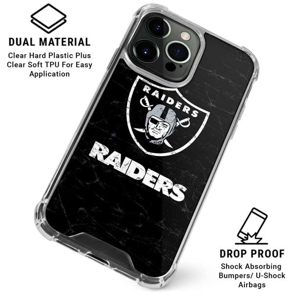 Skinit Clear Phone Case Compatible with iPhone 16 Pro - Officially Licensed NFL Las Vegas Raiders Distressed Design
