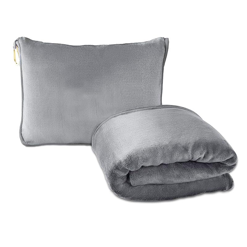 ShezPretty Premium 2in1 Soft Travel Blanket Pillow with Airline Hand Luggage Sleeve and Backpack Clip Airplane (Grey)