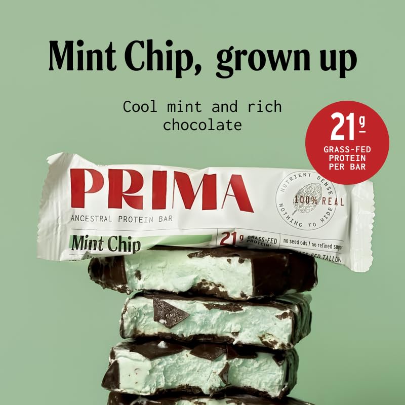 PRIMA Mint Chip Protein Bar | 21g Grass Fed Whey and Collagen | No Seed Oils, No Preservatives, Raw Honey Sweetened | 7 Pack image 5