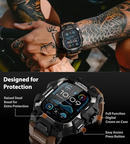 Image of ULTIMAL Rugged Case with Band for Apple Watch 49mm,Compatible with Apple Watch Ultra 3 /2 /1, Military Grade Shockproof Bumper Cover for iWatch Tactical Band Men (Coffee Brown, 49mm)