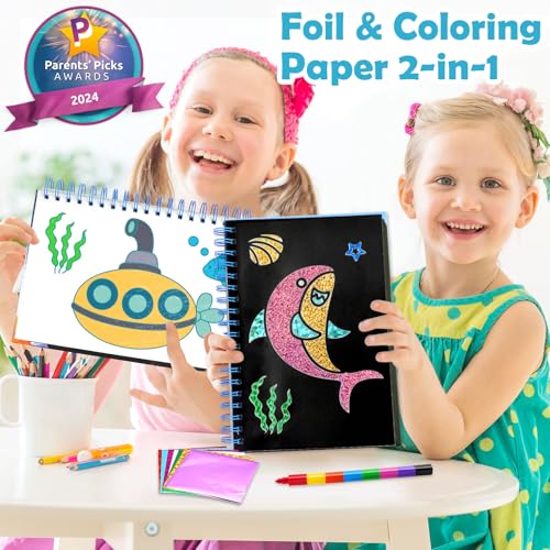 Image of FUNNYB&G Foil Art Craft Kit for Kids 4-10 Years Old: Mess-Free & No-Glue, Create 16 Sparkly Ocean Pictures - Perfect Travel Toy & Birthday Gift for Kids (Ocean)