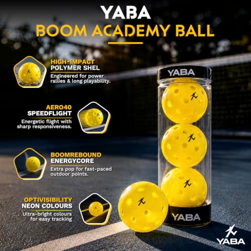 Image of YABA Boom Pickleball Balls Pack of 6 | 40 Hole Indoor & Outdoor Ball for Tournament & Competition Play | High Bounce, Lightweight, Perfectly Balanced, True Flight, All-Weather Durable