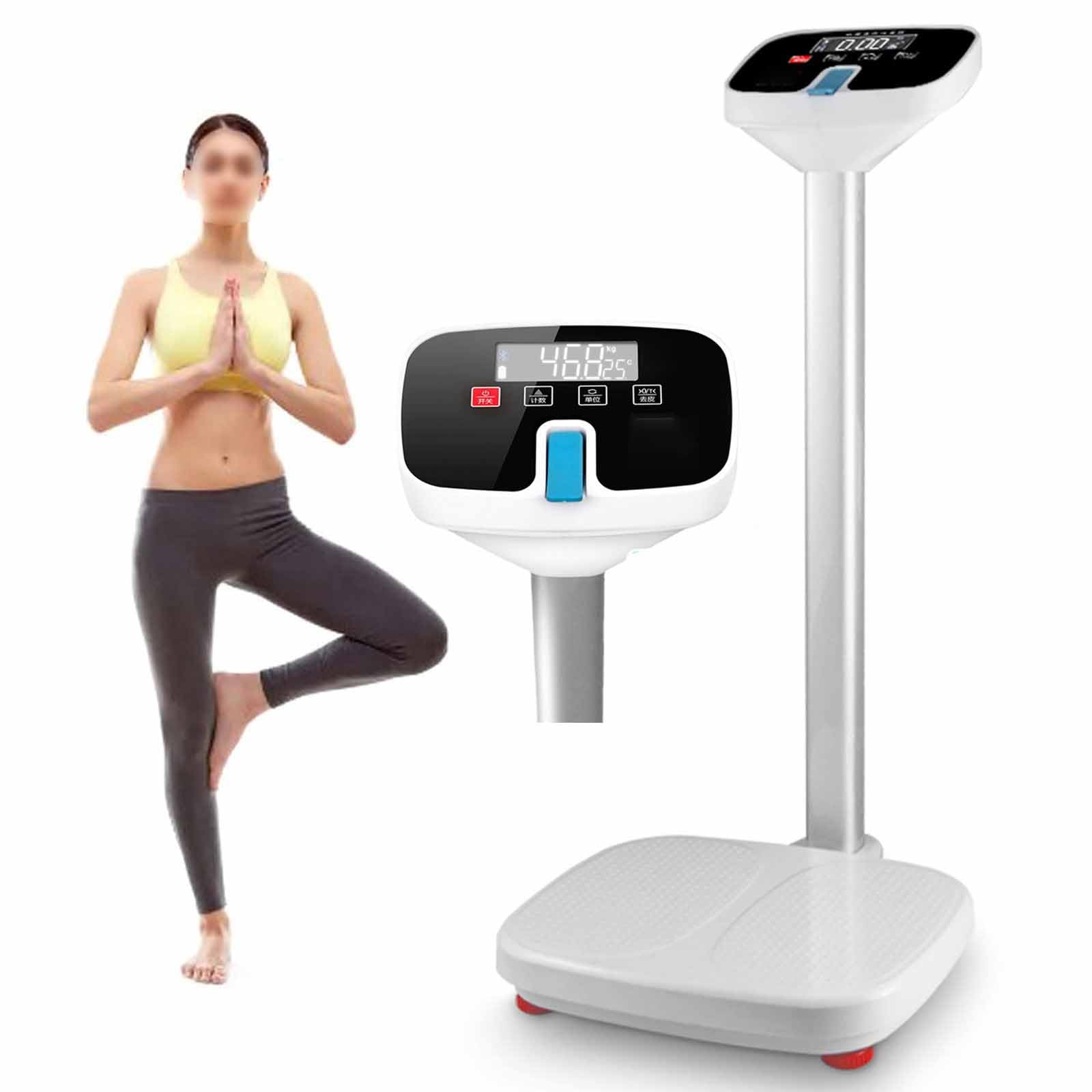Báscula Digital De Altura Y Peso Con Pantalla LED: Báscula Inteligente De IMC De 0,2 A 205 Kg Y Tallímetro Telescópico De 72 A 210 Cm, Recargable Por USB, 22 Análisis De Datos Corporales. ,White