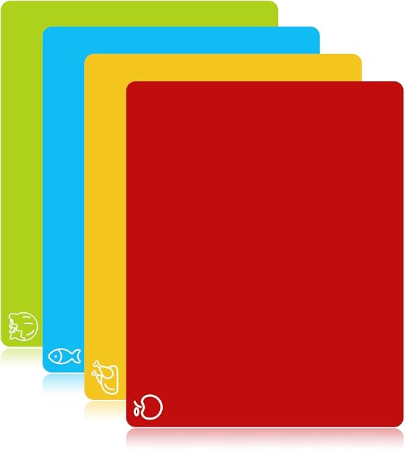 Goodluck Flexible Cutting Boards, BPA Free Plastic Cutting Boards for Kitchen, Non Slip Cutting Mat for Meat and Vegetables 4 Pieces(Red,Yellow,Blue,Green