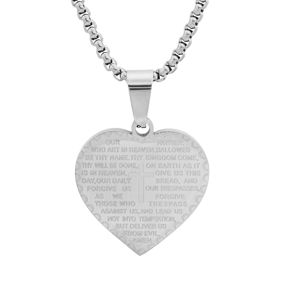 Steeltime Stainless Steel Lords Prayer Reversable Double Sided Heart Pendant Necklace