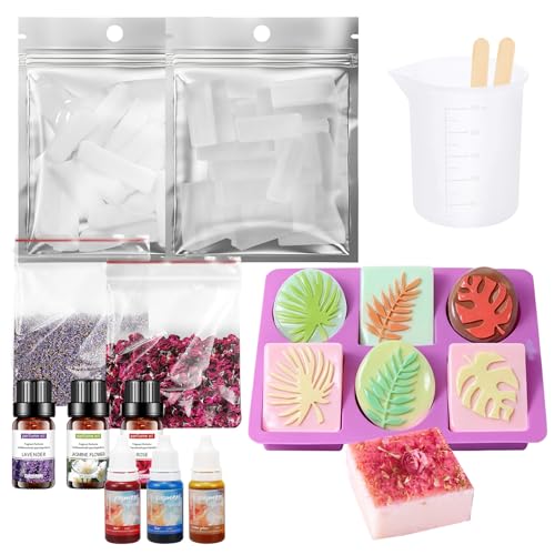 AllisWay Kit para Hacer Jabones Artesanales, Kit Manualidades Adultos, Contiene Base de Jabón, Esencia de Color, Aceite Aromático, Moldes para Jabones Artesanales, etc., se Puede Regalar