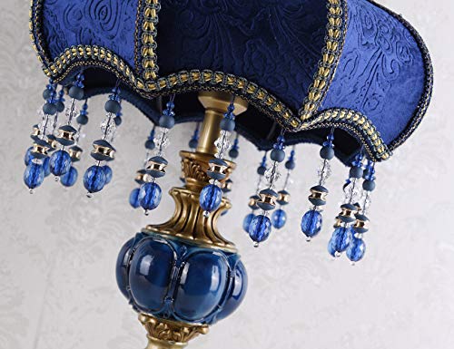 Ymkycun Victorian Style Table Lamp Blue Fabric Lampshade Hand-Made Antique Varnished Resin Lampbody Small Lamp For Living Room Bedroom,13 In W thumb #6