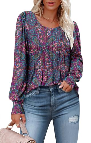BETTE BOUTIK Long Sleeve Shirts for Women Fall Tops Dressy Blouses Crewneck Tunic Tops for Leggings S-3XL
