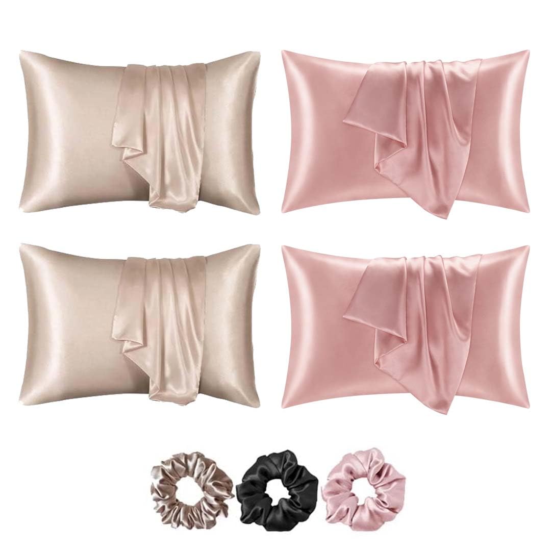 Mulberry Silk Pillowcase for Hair and Skin Standard Size 18"X 28" with Hidden Envelope Closer Design Soft Breathable Smooth Cooling Pillow Covers for Sleeping (Sliver + Rose)