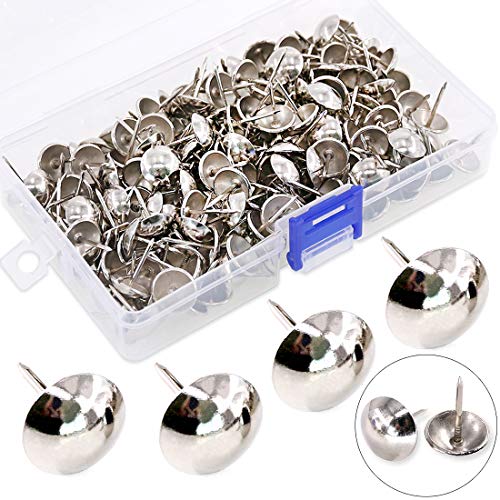 Hilitchi 200-Pieces 9/16'' (14mm) Antique Upholstery Nails Tacks Furniture Tacks Upholstery Nails Tacks Thumb Tack Push Pins Assortment Kit (Silver)