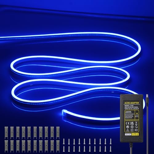 Image of LED Neon Lights Flexible Blue 16.4FT /5M 12V DC Waterproof Flexible LED NEON Light for Indoors Outdoors Decorm [Power Adapter Included]