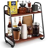 FLUFFYTREE Coffee Bar Accessories Organizer, Coffee Station Organizer 2 Tier, Coffee Bar Shelf Countertop Organizer for Bathroom, Kitchen (Brown)